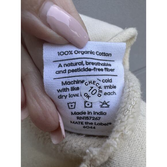 MATE The Label Organic Fleece Cropped Vintage Sweatshirt Bone Sz XL Athleisure - Picture 9 of 11